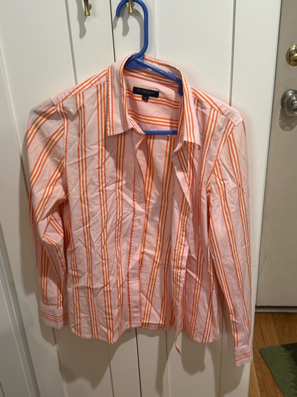 Burberry Pink and Orange Striped Men's Dress Shirt